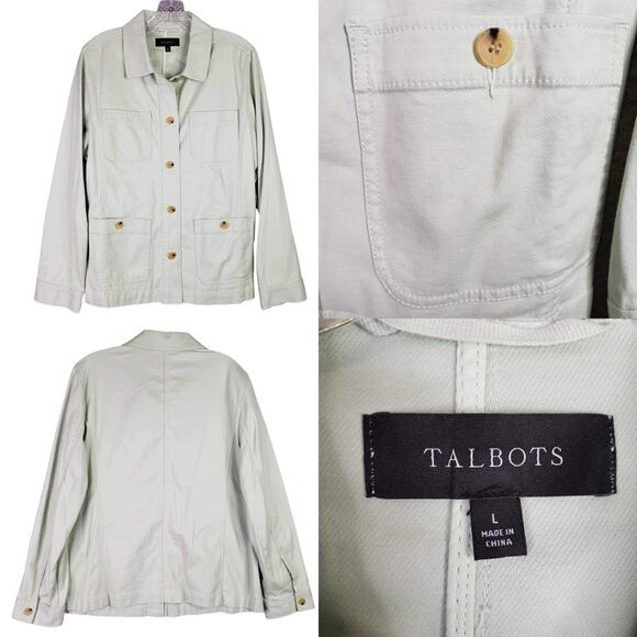 Talbots Coat Canvas Women's Jacket Size Large L Light Green Button Utility - Picture 1 of 8